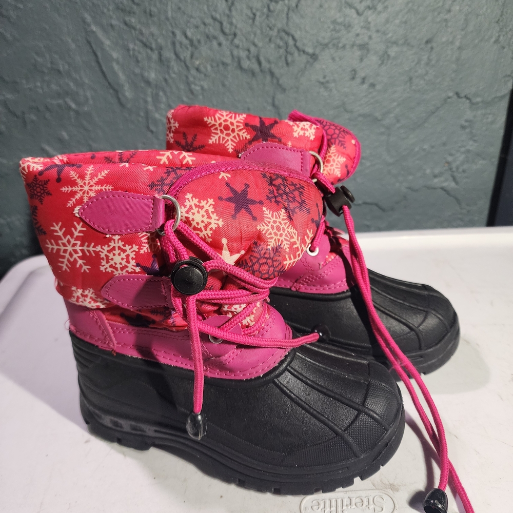 Pink and Black Snow Boots with Snowflake Design